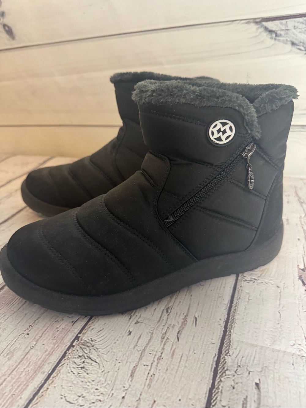 Women's Black Insulated Winter Ankle Boots - Picture 3 of 7